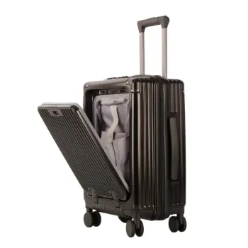 Front zipper luggage with phone holder