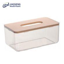 Plastic Household Products Clear Acrylic Tissue Box With Bamboo Lid Manufactory