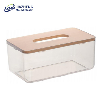 Plastic Household Products Clear Acrylic Tissue Box With Bamboo Lid Manufactory