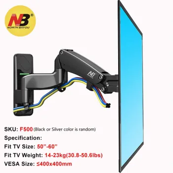 NB North Bayou F500 Full Motion Monitor Wall Mount TV Bracket TV Stand with Adjustable Gas Spring for 50"-65" & 14-23KG Monitor