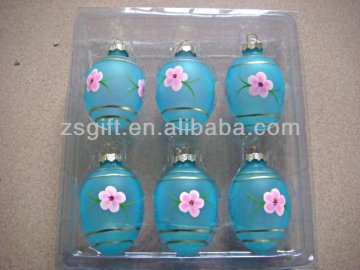 honorable wholesale ocean blue easter glass egg with flower painting