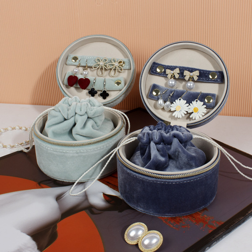Round Velvet Jewelry Box for Earrings Necklaces Bracelets