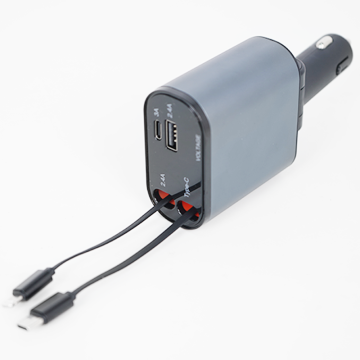 4-in-1 Retractable Car Charger 60W with 2 USB Ports and Fast Charging