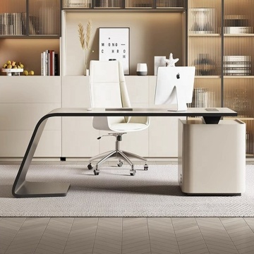Luxury Office Furniture: High-end Modern Executive Desk with Stainless Steel Base and Solid Wood Top