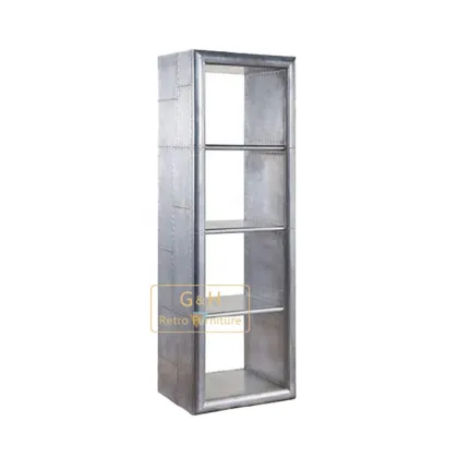 Silver Aluminum Aviator Industrial Metal Bookcase for Home Office Furniture