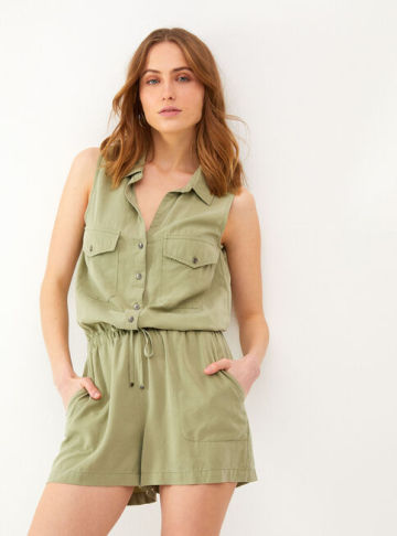 Ladies sleeveless green casual jumpsuit