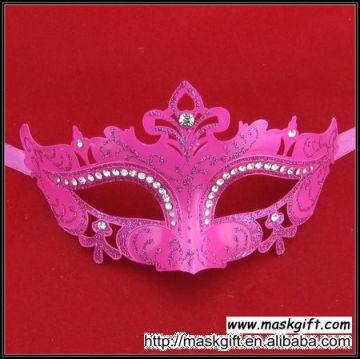 Wholesale High Quality Solid Hot Pink Masquerade Party Mask With Ringstones
