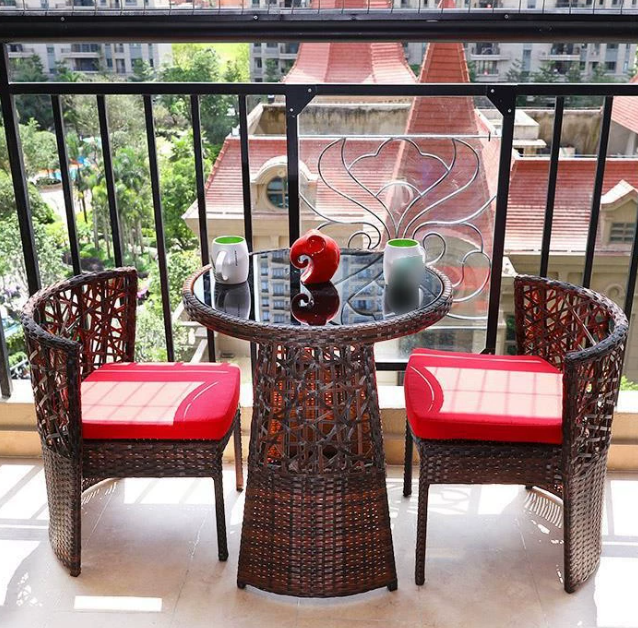 Modern Patio Rattan Bistro Set with Storage Table