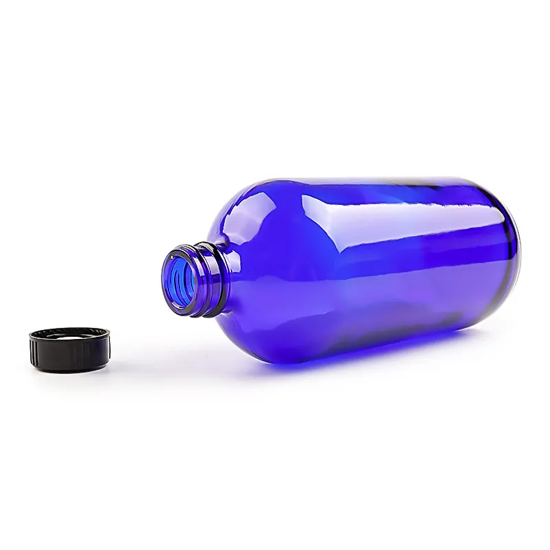 30ml Blue Boston Glass Bottle3 Png