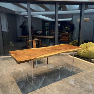 Modern Factory Price Wooden Live Edge Slab Solid Walnut Wood Restaurant Dining Table for Kitchen Furniture