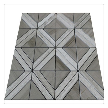 Diamond Pattern Mosaic Grey Wood Marble Tiles with Mesh Mount