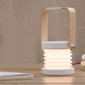 Wooden Handle Portable Rechargeable Dimmable LED Bedside Lamp