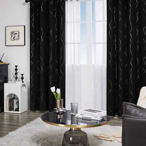 Curtains for Kids Bedroom Silver Wave Line Printed blackout Curtains Factory