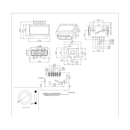 Type-C 6P Female Waterproof SMT H7.35