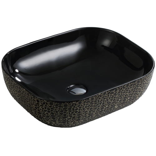 Lavabo de arte hecho a mano de cerámica negra plateada para baño