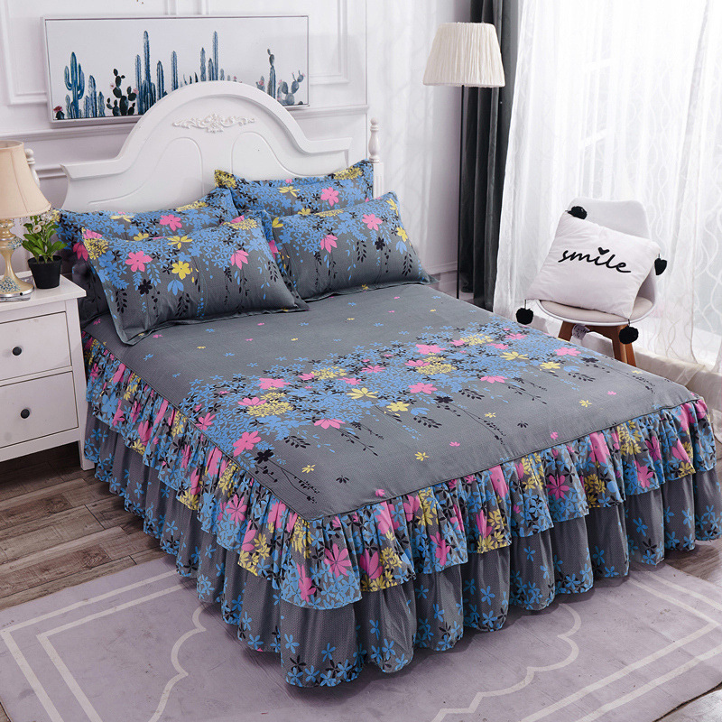 Summer Latex Bed Skirt Three-piece Mat Machine Washable