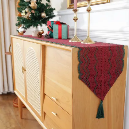 Sage Green Christmas Table Runners and Dining Table Runners for Cabinets: Crochet-Style Decorative Linens
