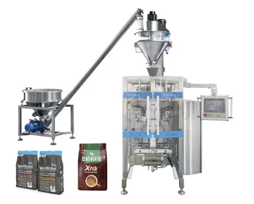 Quad Seal Packing Machine for Vertical Fill Seal Masala, Glucose, Cocoa, Milk Powder, and Coffee Grounds