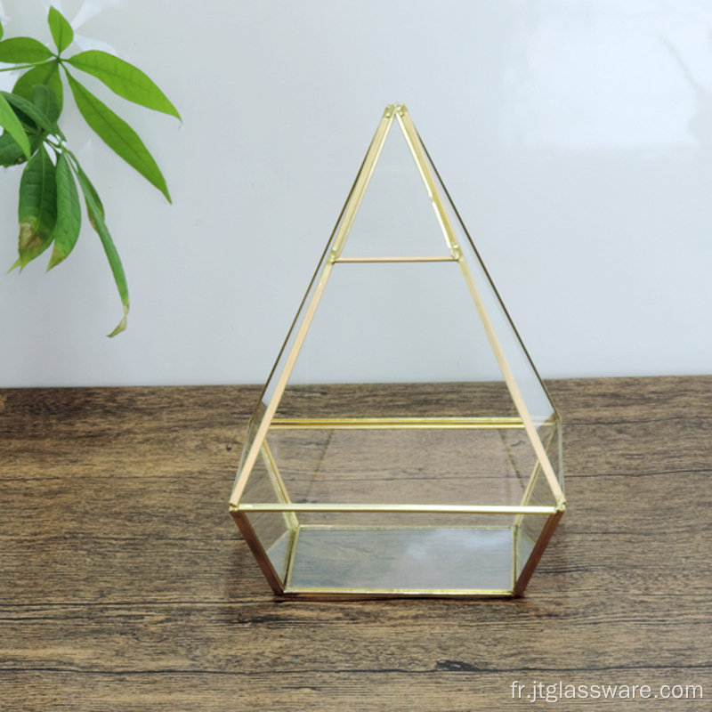 Décor de terrarium en verre en forme de pyramide pentaèdre