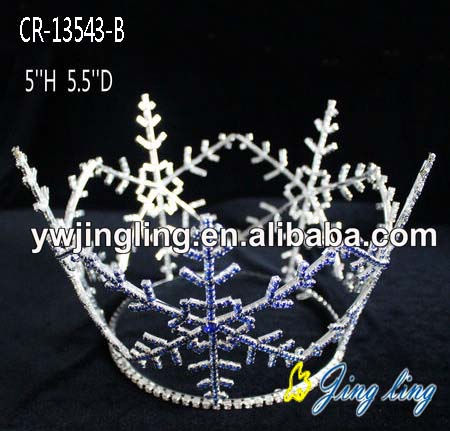 Full Round Rhinestone Blue Snowflake Christmas Crown