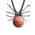 Unakite 16MM Ball Antique Silver Spider Pendant (47x40mm) Necklace 45cm Black Cord