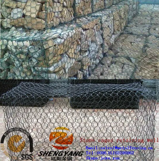 Control flood strong PVC coated reno rock cages hexagonal wire woven gabion mesh barrier wall stone cages for retaining wall