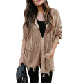 Frauen Distressed Cardigan Pullover mit Kapuze mit Zip -up