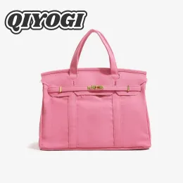 Cross-Border Hot-Selling Canvas Birkin Bag High-End Niche Design Color-Block Handbag Large Capacity Commuter Versatile Bag