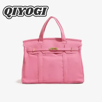 Cross-Border Hot-Selling Canvas Birkin Bag High-End Niche Design Color-Block Handbag Large Capacity Commuter Versatile Bag