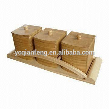 3-Pieces Bamboo canister set + wood holder.