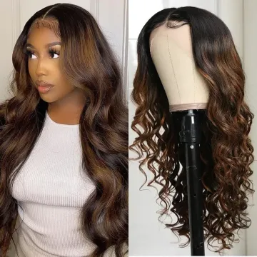 wholesale frontal custom wigs 100% human hair13X4" HD transparent Lace body Wave Piano color Hair closure brazilian virgin wigs
