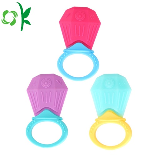 Cute Cartoon Diamond Silicone Teether Rings for Baby/Infant