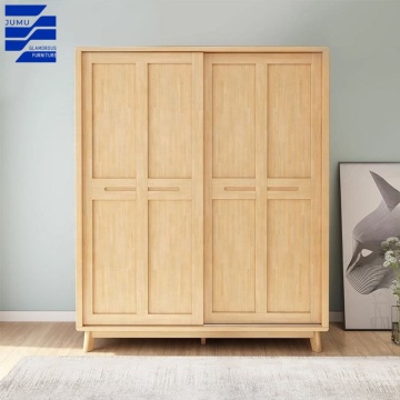 Simple Solid Wood Wardrobe with Sliding Door for Bedroom Storage Cabinet