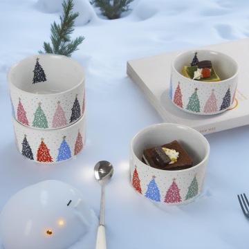 Nordic Colorful Christmas Trees Ceramic Bakeware Set for Home and Restaurant