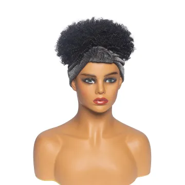 Wholesale Short Afro Headband Wig for Black Women Kinky Curly Synthetic Hair with Headband Attached