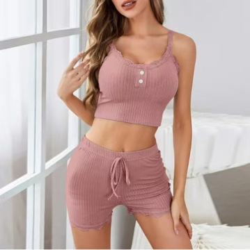 Multicolour V-Neck Pajama Sets with Bowknot - Women's Plus-Size Pajamas