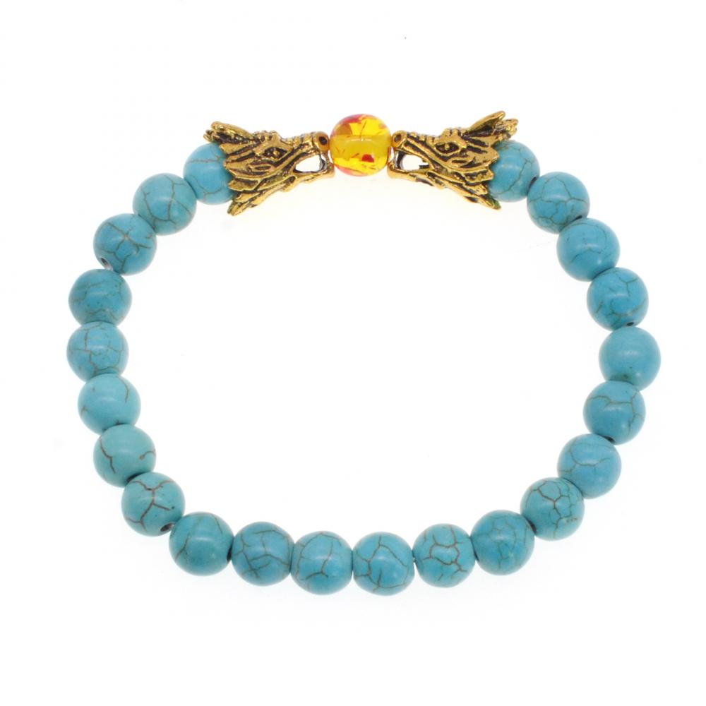 Bracelet Turquoise Perles Ambre 8MM Tete de Dragon