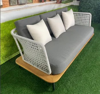 All-Weather Luxury Teak Garden Sofa with Aluminum Rope Weaving and Stainless Steel Frame