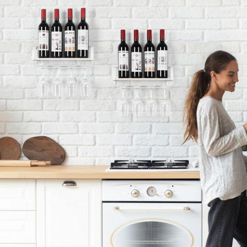 Wall Mounted Wine Rack with Wine Glass Hanger