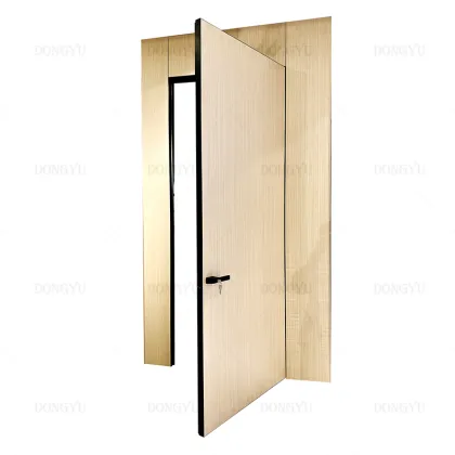 High-Tech Black Luxury Wooden Slats Pivot Entrance Door