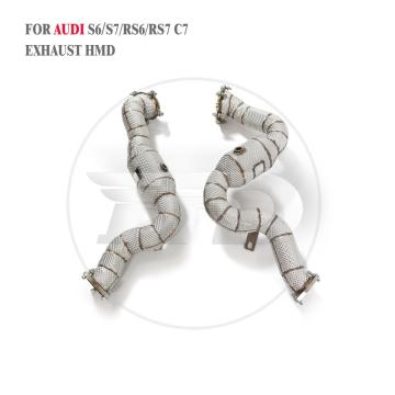HMD High Performance Catalyzed Downpipe For Audi S6 S7 RS6 RS7 C7 2013-2018 4.0T With Catalytic Heat Shield Exhaust Pipes