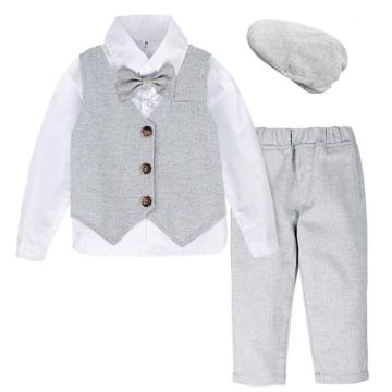 Boys Wedding Birthday Outfit Baby Baptism Suit Toddler Gentleman Party Clothes Kids Long Sleeve With Bow Tie 3PCS