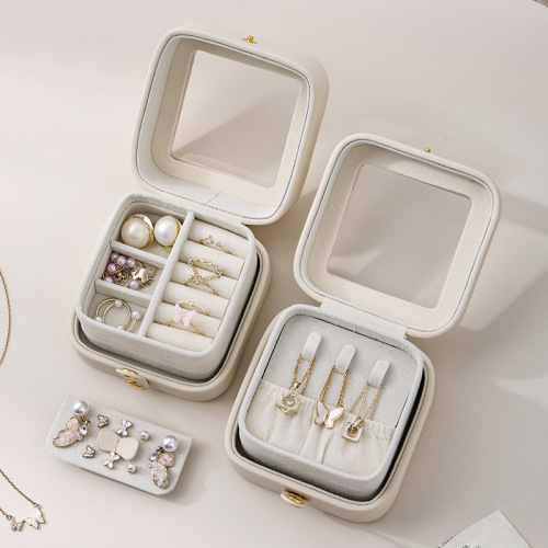 Portable Square transparent PU Travel Storage Jewelry Case