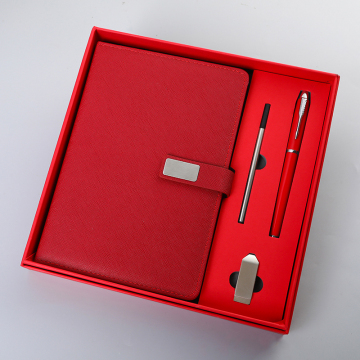 Customized Red PU Leather Hardcover Planner Journal Gift Set 2024 with Pen
