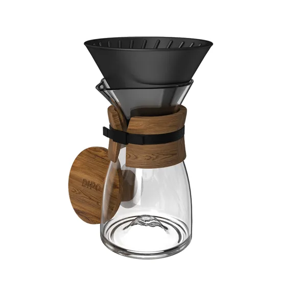DHPO Portable Set with Dripper Wooden Sleeve - High Borosilicate Glass Pour Over Coffee Maker Gift