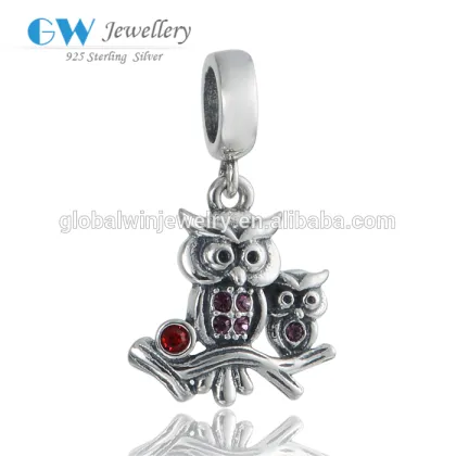925 Silver Pendant Family Owl Charms Antique CZ Pendant
