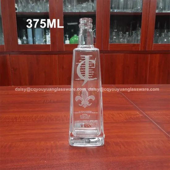 Wholesale empty cognac square 375 ml liquor glass bottle