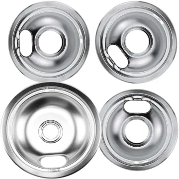 Electric Range Replacement Burner Parts: 4 Packs Chrome Drip Pans for 6'' W10196406 and 8'' W10196405