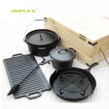 AUPLEX Outdoor cooking Cast Iron Dutch Pot with Campfire Tripod for Camping Outdoor