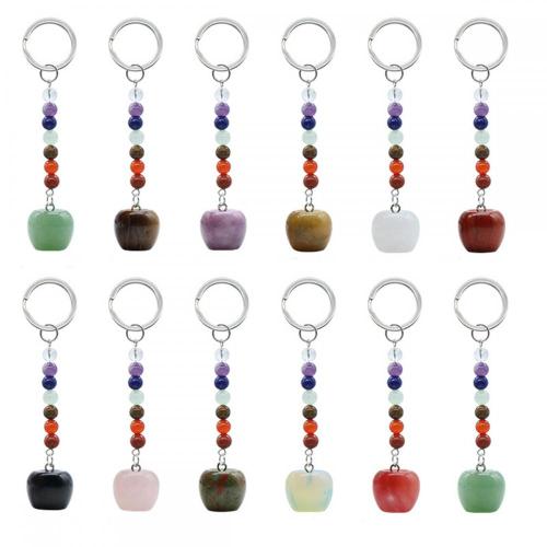 20MM Gemstone Apple Pendant Keychain with 7 Chakra Chain